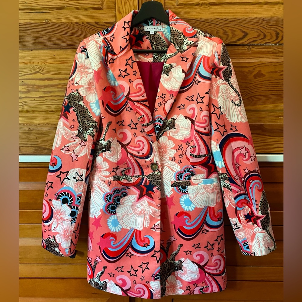 Las Sureñas Stardust leopard blazer in pink velvet - Small EUC